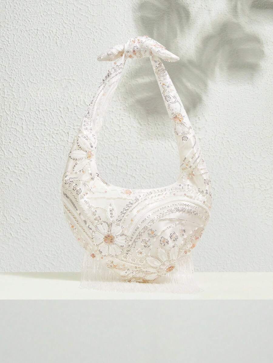 SHECARRY 休闲时尚亮片装饰简约拉链设计女士单肩包 - 白色 - 查看 1