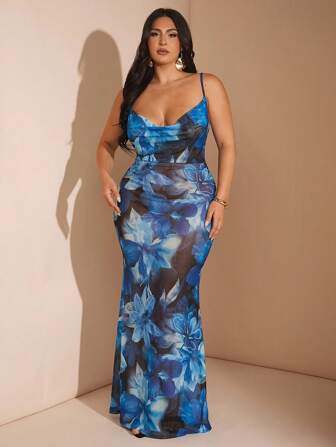 SHEIN BAE Plus Size Women Elegant White Off-Shoulder 3D Floral Dress, Suitable For Elegant Vacation, Music Festival, Beach Holiday, Wedding Guest/ Blue Floral Maxi Dress/ Plus Size Blue Maxi Dress/ Curve Maxi Dress/,Wedding Guest Dress Women,Fall Clothes For Women,Elegant Dresses For Women