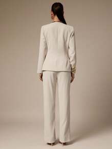 Silquee 女式休闲纯色开叉下摆西装裤 - 卡其色 - 查看 2