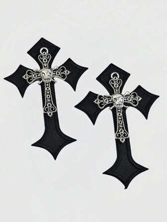 Goth Pinces à cheveux avec crâne et croix dans le style Y2K Goth, accessoires de cheveux faits main doux et cool dans le style Lolita