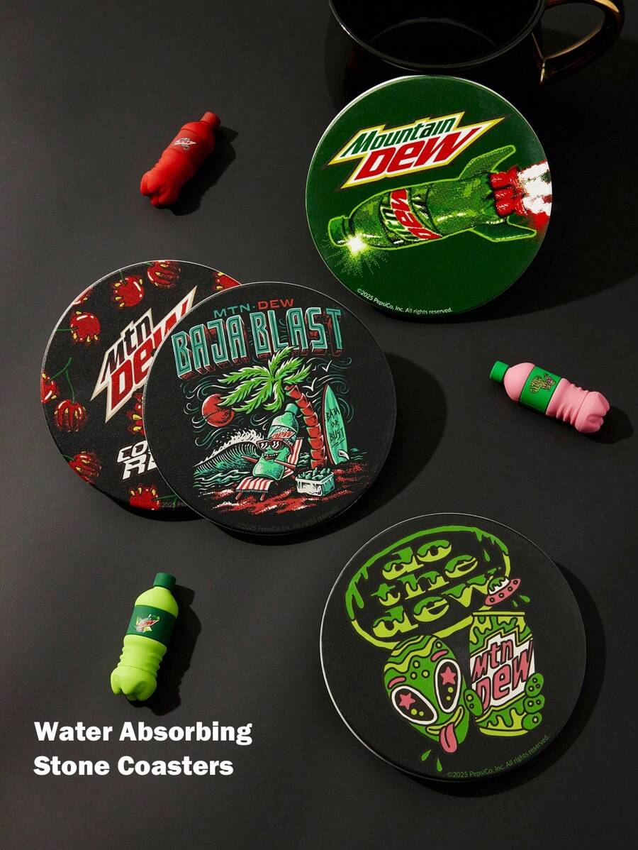 Mountain Dew X SHEIN Cup Mat 4-Piece Set, Water-Absorbing Beverage Cup Mat, Used To Protect The Desktop, Coffee Table Decoration, Very Suitable For Home Decoration And Moving Gift. - Multicolor - View 1