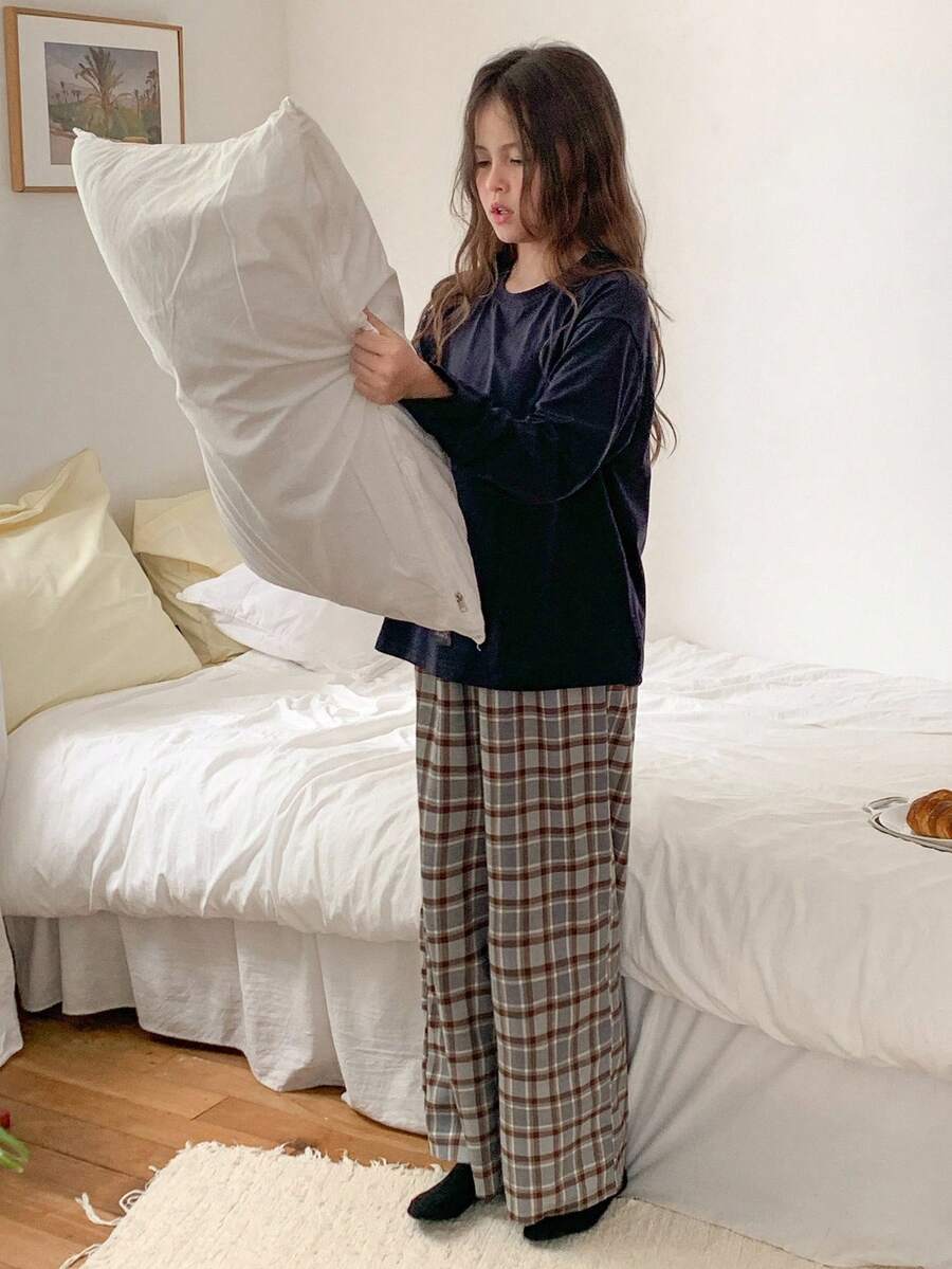 DAZY 青少年女孩休闲家居服睡衣，秋季 - 藏蓝色 - 查看 1