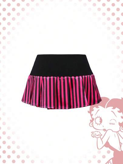 Betty Boop | ROMWE Women Biker Chic Betty Avant-Garde Contrast Striped Mini Skirt