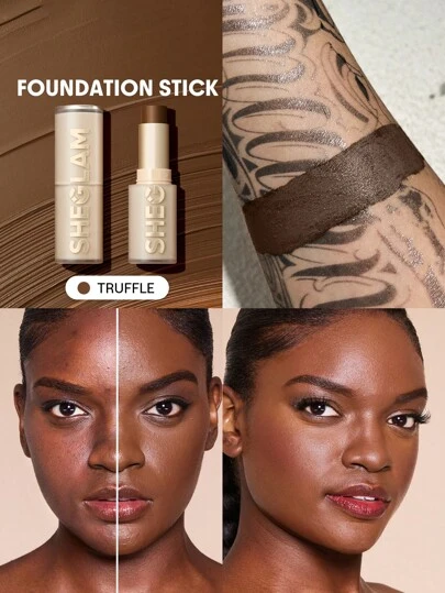 SHEGLAM Skin Magnet High Coverage Foundation Stick-Truffle Long-Lasting Poreless Flawless Easy To Use Full Coverage Foundation Stick For All Skin Type Non-Fading Sweat-Proof Weightless Cruelty-Fre Smooth Natural Skin-Like Finish Breathable Foundation Stick Gentle Formula Foundation Makeup Brand Beauty Makeup Face Paint Cosmetic For Women Girls Perfect For Spring Summer Ideal For Y2K Fancy Fashion Suitable For Birthday Mother'S Day Gift Rave Party Ready Best Color