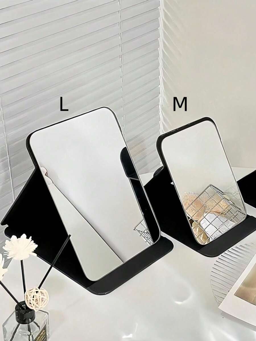 1 buc Oglindă de machiaj simplă pentru baie, Oglindă portabilă pentru birou, Oglindă cu suport pentru birou, Oglindă cosmetică portabilă, Oglindă de masă reglabilă, Oglindă pentru masă de toaletă pentru cămin studențesc, Decorațiune pentru casă, Decorațiune pentru cameră, Accesoriu de baie Decor pentru baie Organizator de machiaj de vară Accesorii de baie Înapoi la școală