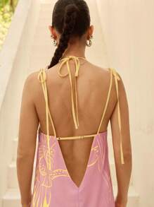 Sunsella Print Tie Spaghetti Straps A Line Maxi Dress Summer Women Vacation Holiday Outfit - Multicolor - View 1