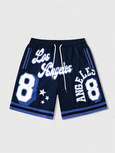 Prep Pantalones cortos deportivos de estilo callejero americano "Los Ángeles", diseño con cordón para ajuste Adjustable, adecuado para uso diario casual y amantes del baloncesto, imprescindible para fashionistas