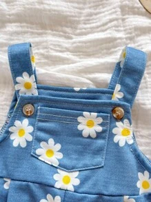 SHEIN 新生女婴可爱百搭粉色心形连体衣，夏季 - 藍白色 - 查看 5