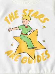 LE PETIT PRINCE X SHEIN Baby Boy Cartoon Star Print White Casual Cute Long Sleeve Crew Neck Sweatshirt And Yellow Striped Playful Pants Set - Multicolor - View 6