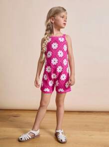 Maija Kids Maija Kids Young Girls' Summer Crochet Floral Sleeveless Romper - Multicolor - View 2