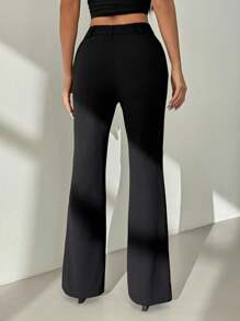 SHEIN PETITE Women's Solid Color Casual Pants Black Flare Pants,Fall Clothes For Women