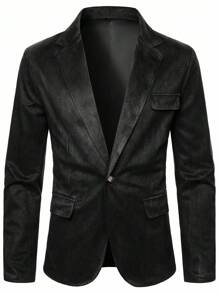 Manfinity Mode Blazer de traje de negocios de unicolor con cuello de solapa para hombre - Negro - Ver 5