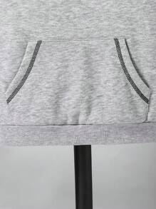 SHEIN Tween Boys' Contrast Striped Large Pocket Casual Hoodie Chic Outfits For Autumn/Winter Fall - Light Grey - View 6