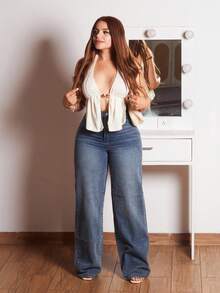 Lupita Cardoza 女士休閒寬鬆落腳牛仔褲，每日穿著帶口袋 - 深色水洗藍 - 查看 2