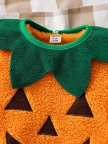 SHEIN 3 件套新生儿南瓜图案毛绒无袖连体衣，带帽子和围兜，可爱万圣节服装