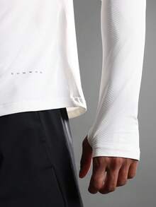 SUMWON Áo thun thể thao dài tay hiệu suất cao cấp, vừa vặn với cơ bắp, có lỗ xỏ ngón tay cái, chạy marathon, bó sát, áo tập thể dục năng động, trang phục thu đông - trắng - Xem 5