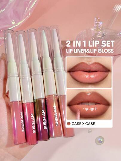 SHEGLAM Lip Rules Liner & Gloss Pen-Case X Case 2-In-1 Moisturizing Liquid Lipstick Dewy High Pigment Lipliner Lip Combo לחות הפחתת קווים עדינים שפתיים איפור שפתיים מותג טיפוח אישי איפור קוסמטיקה לנשים ולנערות מושלם לסתיו וחורף אידיאלי ל-Y2K אופנה אלגנטית מתאים ליום הולדת מתנה מוכן צבע הכי טוב