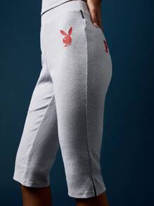 Missguided x Playboy Ribbed Tank Top Capri Pants Two-Piece Summer Lounge Set With Logo Print Casual Leisure Sleeveless Matching Outfit For College Festival Streetwear - Grey - View 7