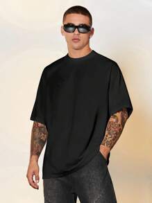 Manfinity Hypemode Camiseta Holgada De Color Sólido Para Hombres - Negro - Ver 1