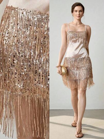 Uhlyne Minifalda con tirantes finos para mujer, decorada con lentejuelas y flecos, para salir de noche, otoño, minimalista, casual de negocios, vacaciones, ropa de trabajo, atuendos de maestros, regreso a la escuela, otoño, estilo de dinero antiguo