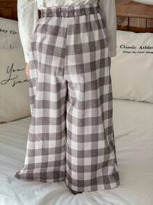 DAZY 年轻女孩休闲宽松格子裤家居服秋冬 - 灰色 - 查看 6