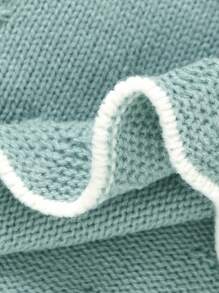 SHEIN 3 件绿色婴儿毛衣套装：彼得潘领长袖上衣 + 紧身裤 + 时尚帽子，新生儿休闲简约装 - 綠色 - 查看 8