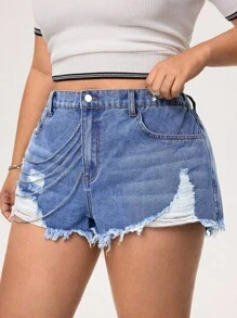 Rivivi Shorts vaqueros sueltos y desgastados con decoración de cadena para tallas grandes