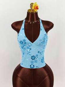 Amplova 2025 新款夏季度假背心，刺绣亮片深 V 领休闲性感女式吊带背心，开学派对 - 藍色 - 查看 5