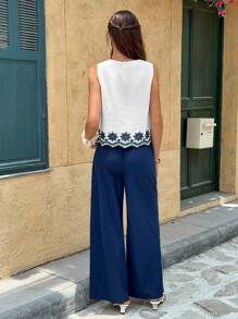 Serisse Two Piece Women's Sleeveless Top And Long Pants Set,  Fashion  Autumn Clothes Summer Casual Blue - Blue - View 2