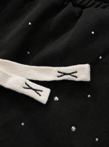 ROMWE MEN Street Life Streetwear Style Rhinestone English Text Straight Leg Sweatpants