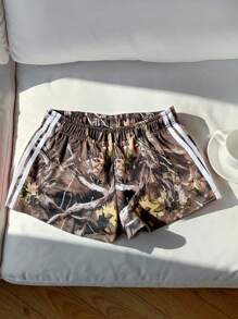 Comfortcana 女式树枝印花针织拼布宽松短裤