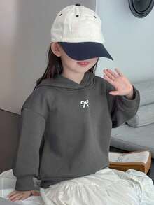 DAZY 女童连帽针织保暖蝴蝶印花长袖卫衣，秋季款 - 深灰色 - 查看 1