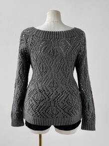 Áo len chui đầu họa tiết kim cương rỗng cỡ lớn dành cho nữ, phù hợp với trang phục nghỉ dưỡng mùa xuân, mùa hè, mùa thu - Xám - Xem 2