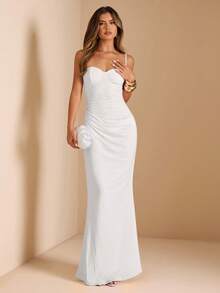 SHEIN BAE 女士夏季蕾丝网眼拼布连衣裙，适合毕业派对、婚礼宾客礼服、约会、宴会、派对、朋友聚会 - 白色 - 查看 4