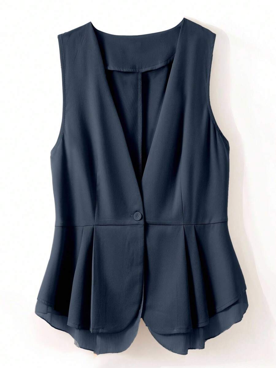 INAWLY Áo khoác cardigan không tay giản dị mới, áo nữ cỡ lớn ôm vừa vặn đa năng - Màu xanh hải quân - Xem 1