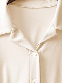 Elenzga Plus Size Women Elegant Collared Waist Cinched Solid Color Minimalist Dress, Suitable For Commute, Daily Wear, Dates, And Gatherings - White - View 6