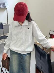 DAZY Tween Girls Embroidered Thermal Lined Stand Collar Sweatshirt, Fall