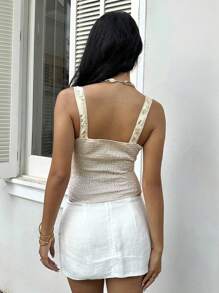 Serisse 女士亮片刺绣修身时尚优雅度假上衣，适合派对聚会、假期返校、教师节、Y2K、夏威夷夏季休闲穿着 - 杏色 - 查看 2