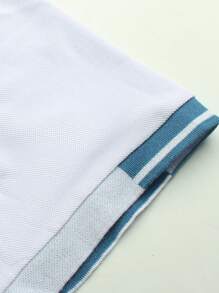 NEOREFINED 男士對比色短袖休閒通勤 Polo 衫，正式款 - 白色 - 查看 5