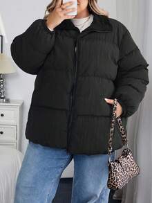 SHEIN CURVE+ Cappotto imbottito in pile spesso, impermeabile, di colore tinta unita, casual e semplice, adatto per l'inverno, taglie comode
