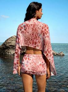 Opulessa Set da 2 pezzi composto da top a fascia casual e minigonna con effetto vacanziero per donne - Rosa - Visualizzare 3