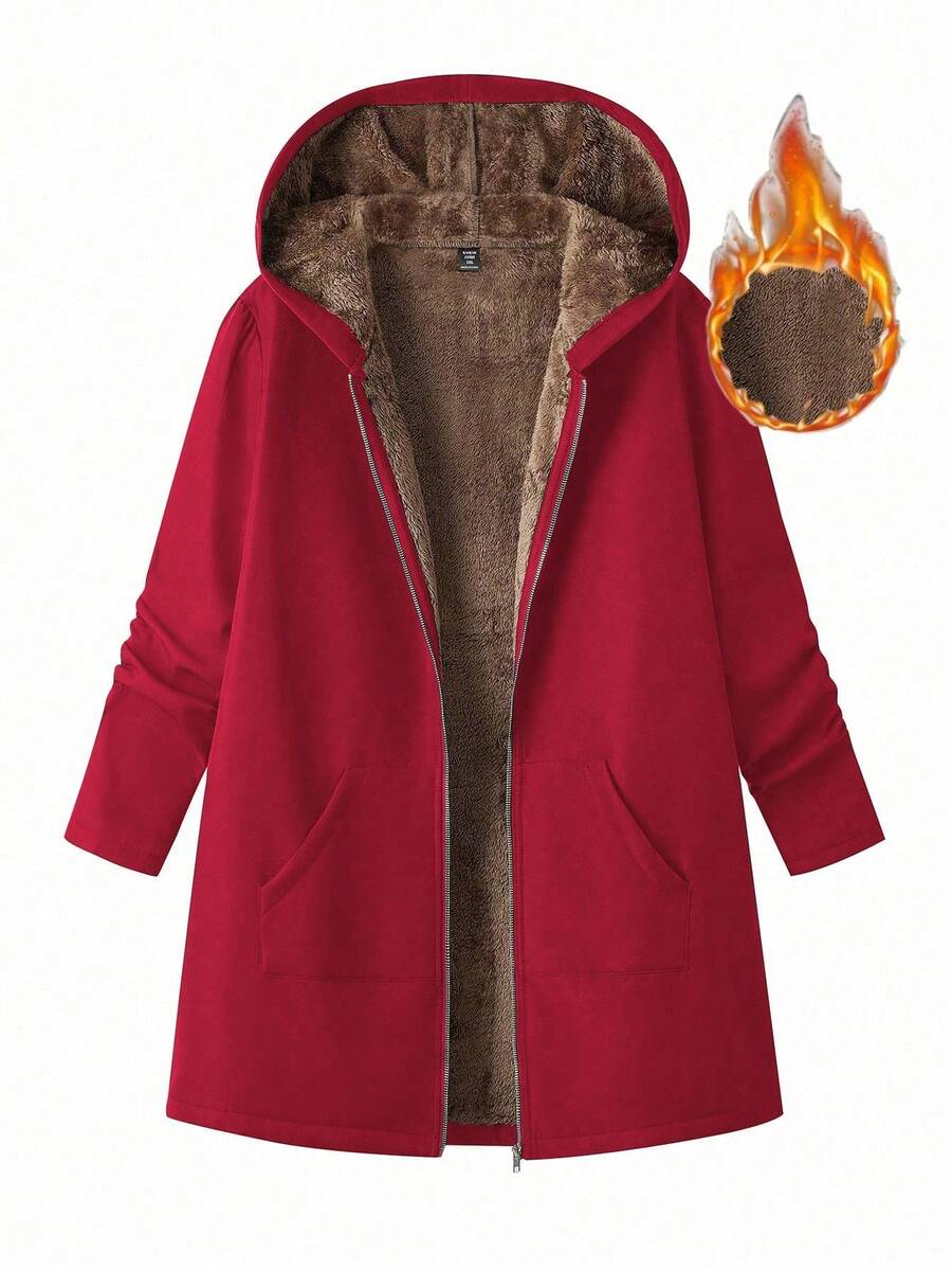 GlowEve Regular-Fit Solid Color Thermal Lined Hooded Jacket, Casual For Autumn/Winter Thermal - Red - View 1