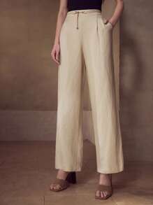 MOTF PREMIUM LINEN FOLD PLEATED SUIT PANTS - Apricot - View 5