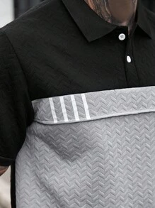 Manfinity CasualCool Men's Premium Grey Jacquard Wheat Texture Polo Shirt And Shorts Set,2 Pieces Casual Streetwear Summer Outfit For City Break,Minimalist Daily Wear - Multicolor - View 5