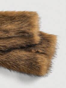 SHEIN MOD Women's Retro Faux Fur Coat, Fashionable For Autumn Winter, Cropped Faux Fur Coat, Crop Fur Coat, Brown Fur Coat, Warmth, Women's Winter Coat , Halloween, For New Year , Christmas Women's , Party, Brown Coat - Khaki - View 4