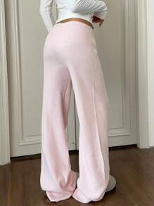 CovetEZ Fall Women Clothes Low Rise Women's Casual Versatile Pink Wide Leg Knit Pants Pink Pants Wide Leg Pants,Fall Clothes For Women
