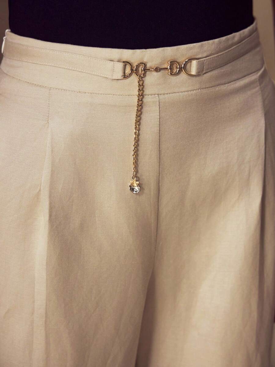 MOTF PREMIUM LINEN FOLD PLEATED SUIT PANTS - Apricot - View 2