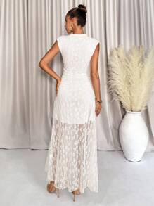 Lavishia 女式无袖长款蕾丝连衣裙，适合婚礼场合，春夏季 - 白色 - 查看 2