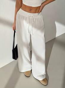 SHEIN PETITE 女士时尚百搭纯色宽松抽绳阔腿裤