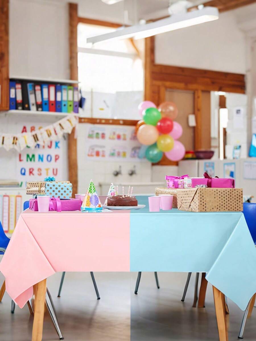 1pc/2pcs/4pcs Disposable Gender Reveal Party Supplies Plastic Gender Reveal Tablecloths Waterproof Pink And Blue Tablecloth For Birthday Shower Party Decorations - Multicolor - View 1
